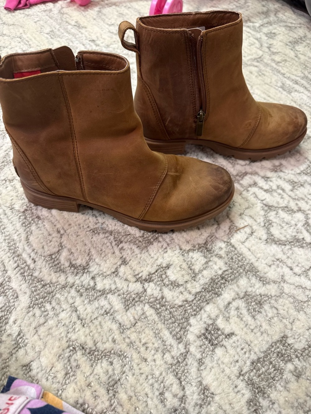 Sorel Tan Waterproof Leather Ankle Boots with Side Zipper